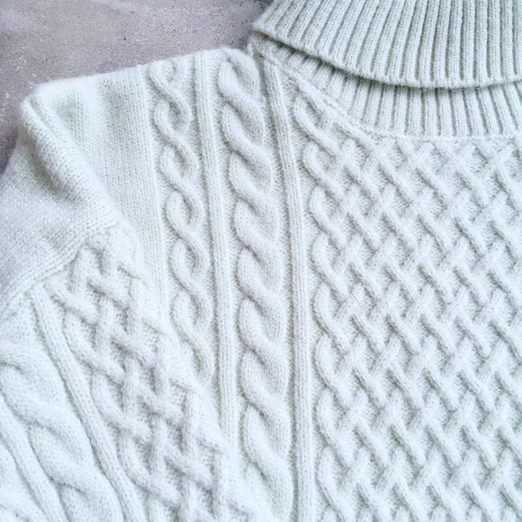 Aran Wool Blend Turtleneck Sweater - Soft Sage Green - Picture 5 of 7